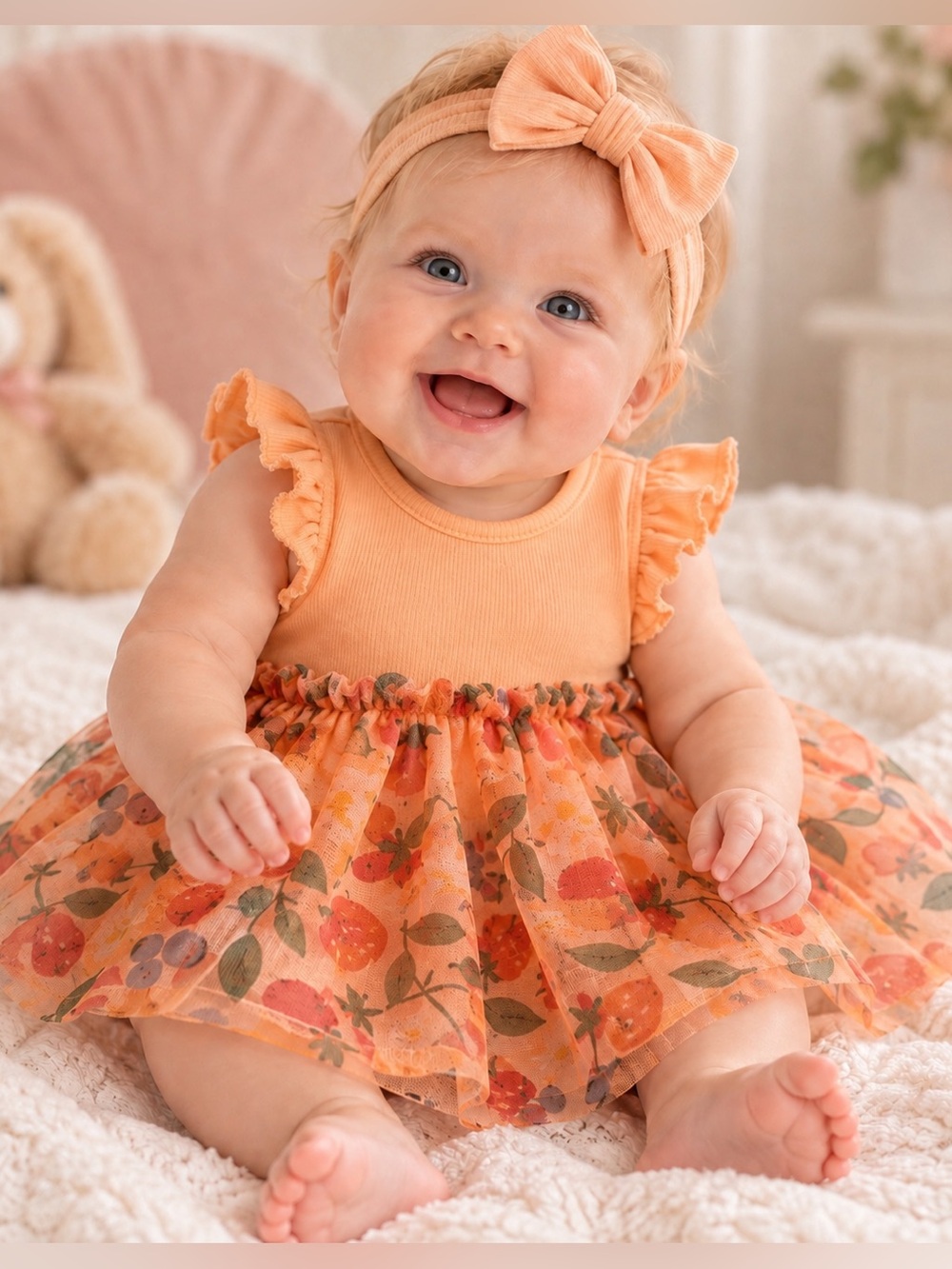 Madison Layne Baby Girl Floral Tulle Dress & Bow Headband Set 0-3M NWT